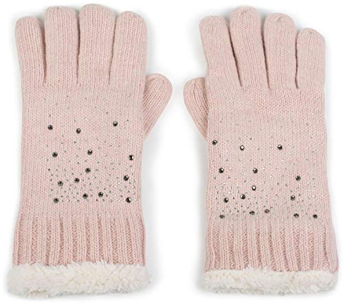 styleBREAKER Damen Handschuhe mit Strass und Fleece, warme Thermo Glitzer Strickhandschuhe, Fingerhandschuhe, Winter 09010010, Farbe:Rose
