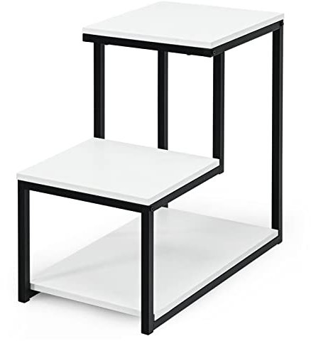 COSTWAY 3 Tier End Table, Ladder-Shaped Sofa Side Table Step Nightstand with Storage Shelf, Metal Frame Coffee Snack Tea Table for Living Room Bedroom Balcony (White, without Rolling Casters)
