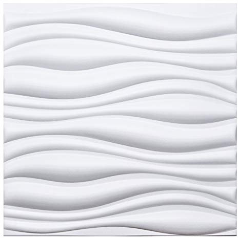 Art3d 3D Leather Tiles Decorative 3D Wall Panels, White Wave 23.6 x 23.6 (6 Pack)