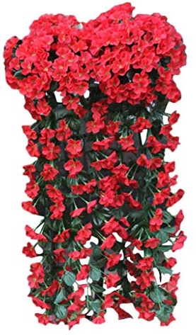 Momola Fleurs suspendues Artificielle Fleur Violette Mur Wisteria Panier Suspendu Guirlande Fleurs De Vigne Faux Orchidée en Soie Décoration de la Maison (Rouge)