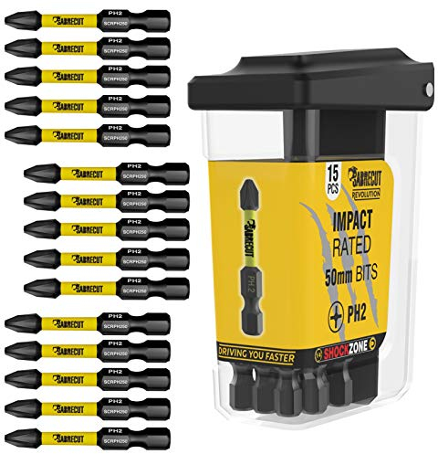 SabreCut SCRPH25015B - Punte per cacciavite a percussione magnetica PH2, 50 mm, in scatola TIC TAC Phillips a estremità singola compatibile con Dewalt Milwaukee Bosch Makita e altri