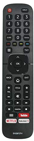 VINABTY Remplacement de la télécommande EN2BF27H pour Hisense Smart TV avec Boutons Youtube Netflix Rakuten H43B7120 H43B7140 H43B7160 H43B7100 H43BE7000 H43BE7010 H43BE7030 H43BE7050 H43B7100UK