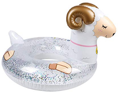 AirMyFun Aufblasbarer Schwimmring, rund, XXL, für Pool & Strand, Ultra Komfort, Schwimmer Deluxe – Schaf mit Pailletten, Durchmesser 115 cm