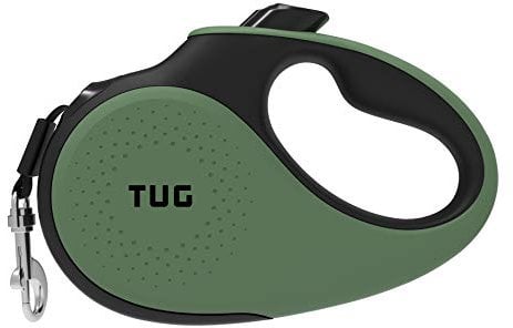 TUG 360° Tangle-Free Retractable Dog Lead for Up to 25 kg Dogs | 5 m Strong Nylon Tape/Ribbon | One-Handed Brake, Pause, Lock (Medium, Green)