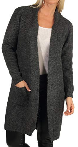 ONLY Damen Lange Strickjacke mit Taschen | Stretch Casual Langarm Gerippt | Open Cardigan Noos ONLJADE, Farben:Dunkelgrau, Größe:L