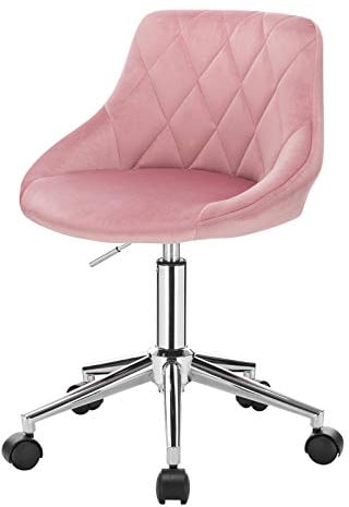 EUGAD 1x Bürohocker Rollhocker Arbeitshocker Kosmetikhocker Schreibtischstuhl Drehhocker Rollstuhl Bürostuhl Clubsessel höhenverstellbar Drehstuhl mit Rollen, Samt, Rosa 0033BGY