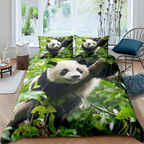 Loussiesd 3D Panda Drucken Bettwäsche Kinder 155x220cm Panda Bettbezug Set für Mädchen Jungen Süßes Tier Muster Betten Set Grün Schwarz Decor Mikrofaser Bettwäsche mit Reißverschluss