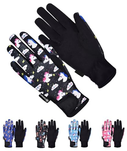 ChinFun Reithandschuhe, Reithandschuhe, Kinder für Jungen und Mädchen, Reithandschuhe, Reithandschuhe, Reitsport, Outdoor, Fahrrad, Gartenarbeit, Radfahren, Laufen, Cartoon, Pony, Schwarz, Größe M