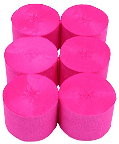 ANCLLO 6 Rollos de Papel crepé de 4,5 cm x 25 m, serpentinas para Colgar Decoraciones para Fiestas de cumpleaños, Bodas y Festivales (Rosa Rojo)