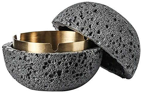 Windaschenbecher mit Deckel Edelstahl, Dicker Aschenbecher Groß für draussen, Wind- und Regensicher für Draußen & Innen, Tischaschenbecher mit Rutschfestem Basis,Grau,L