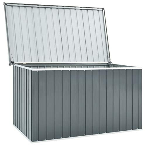 Kstyhome Cassetta Portaoggetti da Giardino con Coperchio a Cerniera, Cassetta Porta Attrezzi in Acciaio Zincato, Grigio 171x99x93 cm