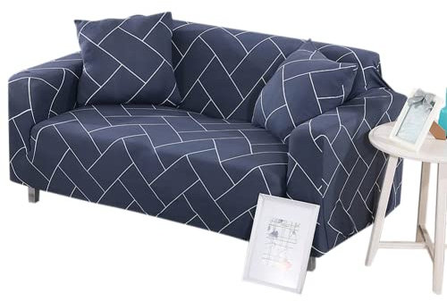 Dioche Elastischer Sofabezug für 1/2/3/4-Sitzer, Universeller Waschbarer Stretch-Sofabezug, Sofabezugsschutz für Haustiersofa (Blaue Streifen)(4 Posti 235-300cm)