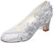 Emily Bridal Brautschuhe Frauen Seide wie Satin Stämmiger Absatz Absatzschuhe mit Stich Spitzen Blume Kristall Perle (EU41, Silber)