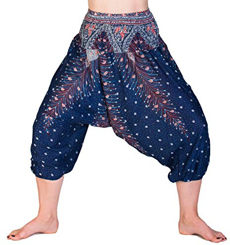 PANASIAM Aladinhose 3/4 Länge - Haremshose Damen & Mädchen - Yogahose | aus 100% Viskose, einfarbig & mit Muster, je nach Körpergröße bei Damen wie Caprihose, bei Kindern (ca. 10-14 J.) länger