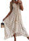 CUPSHE Robe d'été pour Femme Boho Maxi à Lacets avec Pompon col en V évasé à Volants Robes de Plage Beige XL