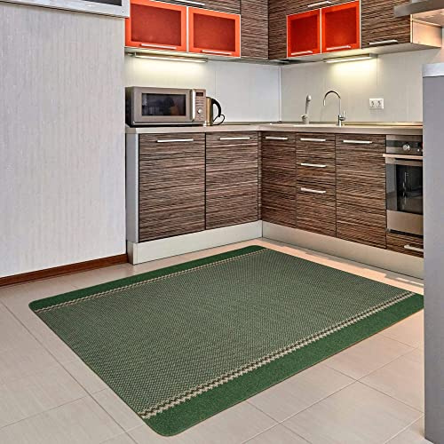 THE RUGS - Machine Washable Area Rugs & Runners for Living room, bedroom kitchen hallways Bordered Design|Green 150x100 cm