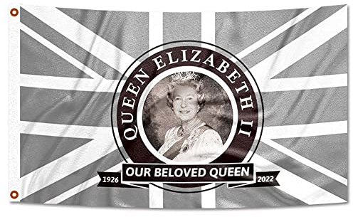 152 x 91 cm schwarze und weiße Königin Flagge – In Memoriam Her Majesty Queen Elizabeth II Flagge, Platin Jubiläum 2022 Union Jack Flagge Trauer Königin Elizabeth II Flagge Banner Britische Flagge