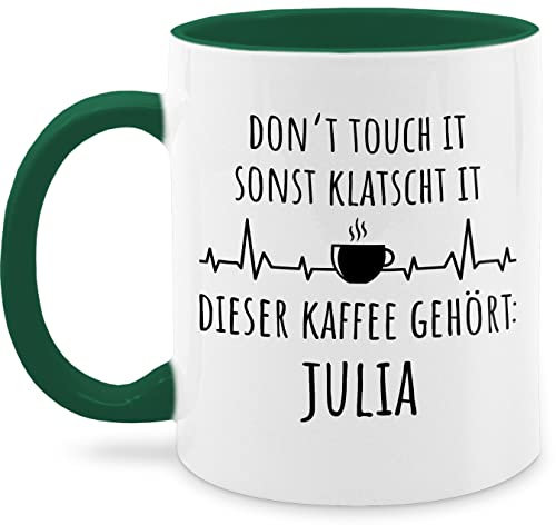 Tassen 325ml - Henkeltasse Damen bedruckt - Dont touch it sonst klatscht it I Tasse Arbeit personalisiert lustig - 325 ml - Dunkelgrün - personalisierte kaffeetasse namenstassen beschriften lassen