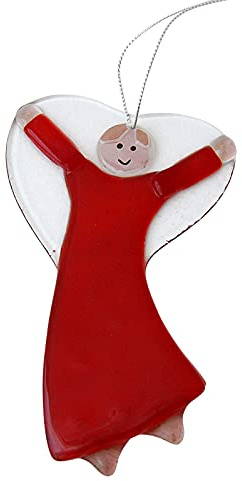 Glas-Engel, ca. 12 cm, rot zum Aufhängen - Handarbeit