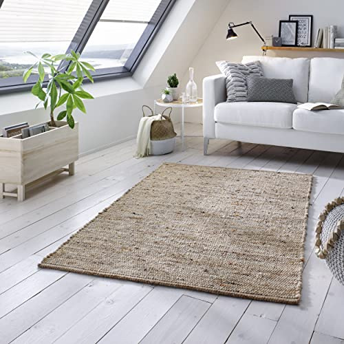 TacaHome Wollteppich Natur Handweb Teppich I Reine Schur-Wolle im Skandinavischen Design I Wohnzimmer Schlafzimmer Esszimmer Kinderzimer Büro | 200 x 240 cm Sand Multi