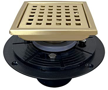4 inch Square Shower Floor Drain (Brushed Gold)