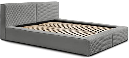 Siblo Bett 140x200 cm - Modern Polsterbett - Doppelbett mit Bettkasten und Lattenros - Adel - Kollektion - Robust Bett mit Stauraum - Bettgestell aus Holz - Grau