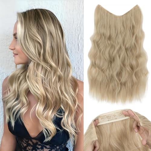 TESS Flip in Extensions 60 cm, Hell-Mittelblond Secrets Haare Extensions Gewellt 150g mit 4 Clips Extensions mit Band Synthetik Hair haarverlängerung mit Gummiband