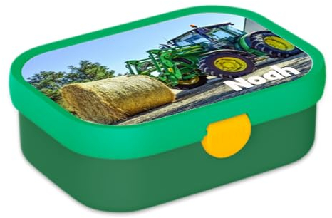 Mepal Personalisierte Brotdose mit Namen - Bento Lunchbox für Kinder - Traktor - Geeignet für bis zu 4 Butterbrote - BPA-frei & Spülmaschinenfest - 750 ml - Traktor mit Heuballen