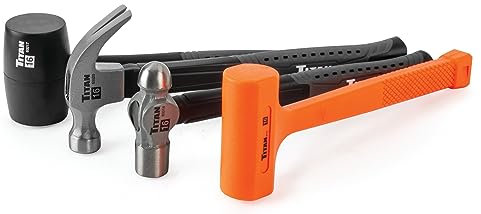 Titan 63134 Lot de 4 marteaux de 453,6 g | Comprend un marteau à panne fendue de 453,6 g, un maillet en caoutchouc de 473,6 g, un marteau à panne morte de 453,6 g et un marteau à panne à bille de