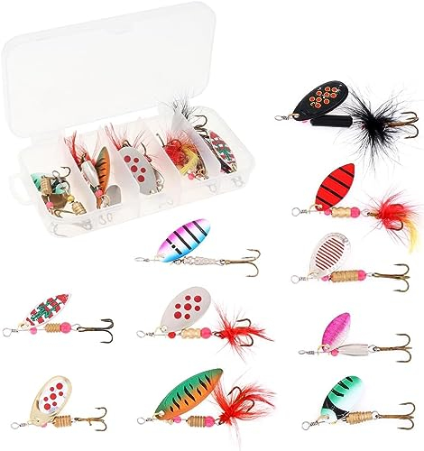 OriGlam 10pcs Trout Spoon Bait Sequins Sequins, Lures de pêche des cuillères en métal appâts durs en métal Lucs de pêche aux appâts de Spinner, cuillères de pêche Lures de Basse (00U)