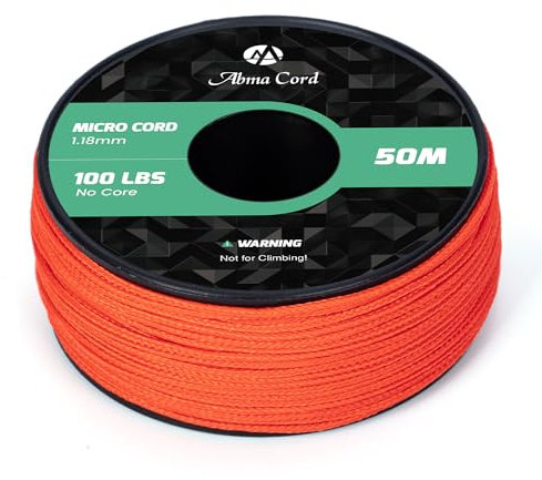 Abma Cord Micro Cord 1,18 mm Paracord 50M Spule Micro Schnur Polyester Micro Seil - Max. 45kg (100lbs) - Neon Orange