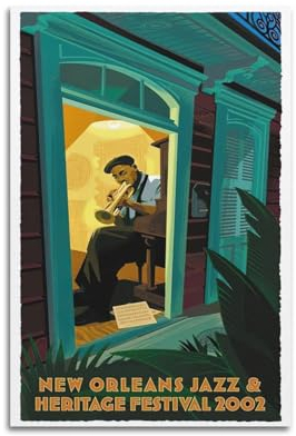 NOHF Vintage Gig Poster New Orleans Jazz Heritage Festival Poster, Wandkunstdruck, Retro-Ästhetik, Raumdekoration, Bürodekoration, 30 x 45 cm, ungerahmt