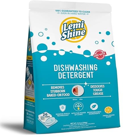 Lemi Shine Natural Dishwasher Pods | All-In-One Powder & Gel Dishwasher Detergent Pods with Powerful Citric Acid | Eco Friendly Dish Wash Cleaning Supplies (26 Count)