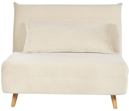 Beliani 1-Sitzer Schlafsofa Samt Hellbeige Holzbeine Kissen verstellbare Lehne Setten