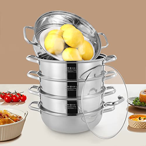 5 Tier Edelstahl Dampfer, 32cm Elektroherden Dampfer, Induktion Dampfgarer Dampfkocher Edelstahl, Abnehmbare Design, zum Dämpfen von Lebensmitteln