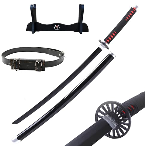 Hashiman Katana Demon - Vera Manga Sciabola + Porta Spada di Legno + Cintura - Catana Giapponese Decorazione Cosplay Giocattolo per Bambini Adulti Gioco Costumi (Kamado Tanjiro)