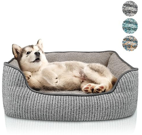 bluzelle Hundebett für kleine Hunde & Katzen, Hundekorb Hundesofa Hundekissen Katzenbett Katzenkissen, Waschbar rutschfest Herausnehmbares Kissen Flauschig Plüsch Teddy-Fell, Größe S, Farbe:Grau