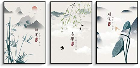 VejiA Wohnzimmer-Dekoration, Malerei, chinesischer Hintergrund, Wandbehang, Malerei, Restaurant-Eingang, Aquarellmalerei, Triptychon-Wandbild