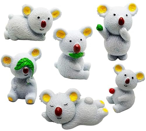 YGCHEN Miniatur Koala Figuren Tortendeko Mini Koala Figur Dekoration Tierfiguren Micro Landschaft Koala Harz Ornament Kindergeburtstag Geschenke 6 Stück