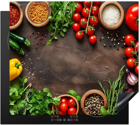 KitchenYeah© Protection Pour Plaque Induction 58x51 cm Deco Cuisine Protégé Cache De Cuisson Vitroceramique Légumes - Tomates - Béton - Épices