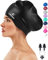 Große Langes Haar Badekappe mit Extra Platz für Damen Herren, Bademütze für Langes, Dickes Haar mit Ohrstöpseln, Nasenklammer Set, wasserdichte Badekappe Damen um das Haar trocken zu halten(Schwarz)