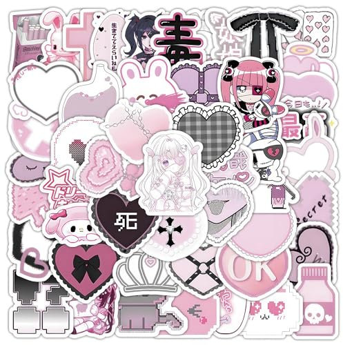 OTYSLIU 100 Pcs Cute Kawaii Anime Girl Stickers for Girls & Women, Pink, Waterproof, Vinyl, Laptop, Phone Case, Decals