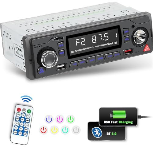 Autoradio 1 Din - Autoradio Bluetooth - Stereo Auto con Radio FM APP Posizione Spegnimento Memoria Assistente vocale AUX TF Ingresso disco USB + Telecomando