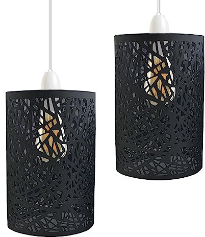LEDSone Vintage-Lampenschirm aus Metall im Käfigstil – Industrielle Metallkäfigleuchte, DIY-Deckenpendelleuchten für Esszimmer, Schlafzimmer, Loft, Flur (schwarz, 2er-Pack)
