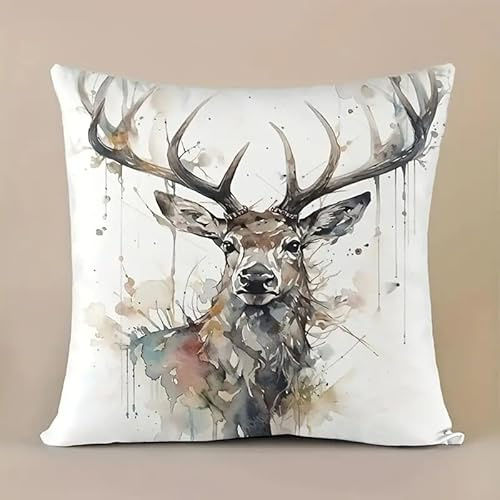 Generisch Vintage Kissen Deer 45,7 x 45,7 cm edle Leinenstruktur Einseitdruck, Reißverschluss(100% Polyester) Füllung im Lieferumfang