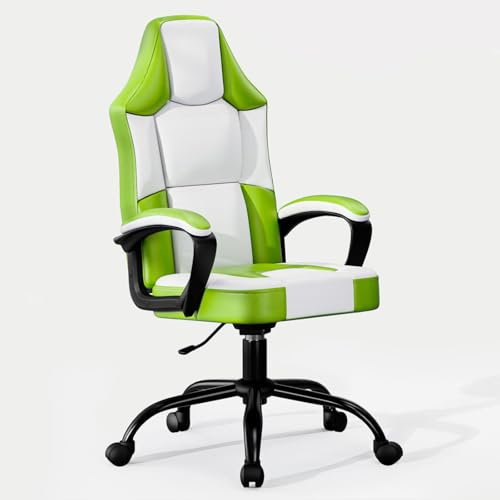 HOTOSYCH Gaming Stuhl 200KG, Drehbare Gamer Stuhl mit Gepolsterten Armen, Atmungsaktives PU Leder PC Stuhl, Ergonomischer Chefsessel Bürostuhl für Zuhause/Arbeit/Spielen, Green