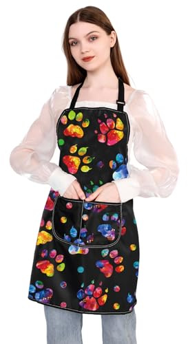 PLITI Schürze mit Pfotenabdruck, Geschenk für Hundepflege, wasserdichte Schürze mit Taschen, niedliche Tiere, Welpen, Hunde, Haustiere, Schürze mit Pfotenabdruck, M