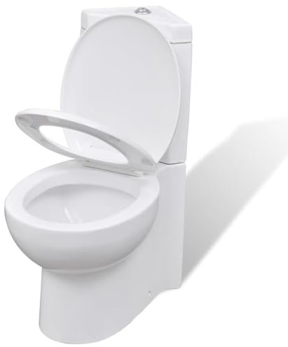 Homgoday Inodoro de Cerámica, WC Compacto a Suelo WC con Mecanismo de Doble Descarga Inodoro WC de Esquina cerámica Blanco