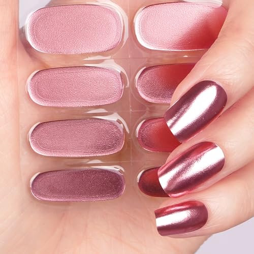 DANNI & TONI Halb ausgehärtete Gel Nagelfolien (Mirror Blush) Rosa Spiegelung Glänzend Nagelset uv Gel Nagelfolie Nageldesign Nagelfolie Selbstklebend Wraps 28 Aufkleber