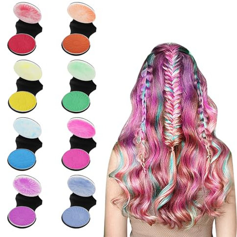 Horuili® Tiza para el pelo de 8 colores, Tinte de pelo en polvo desechable, Polvo de Tinte Temporal, Tinte de pelo en polvo lavable, para Halloween, Navidad, Cosplay, Fiesta